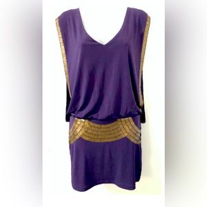 Bebe Purple & Gold Embellished Mini Dress